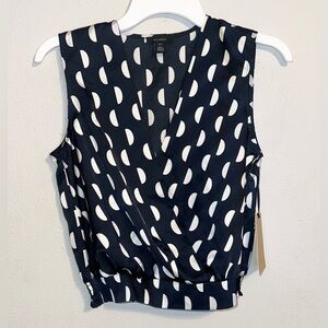 Halogen Navy Sleeveless Faux-Wrap Camisole with White Abstract Dot Print NWT